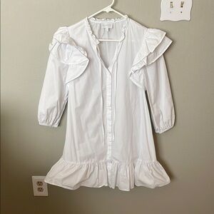 White Ruffled Button-Down Dress